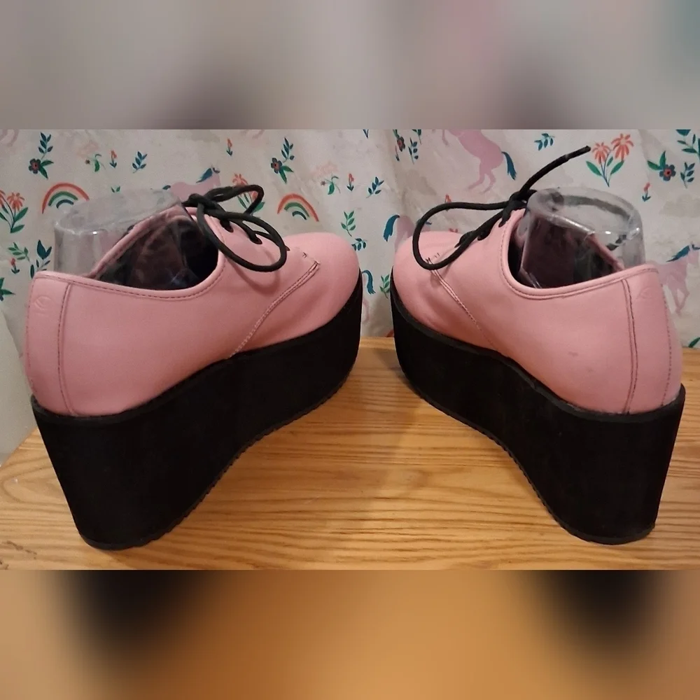 EUC Strange Cvlt YRU Stomp Pink & Black Platform Emo Goth Club Sneaker Shoe SZ